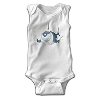PanDo Infants Boy's & Girl's Shark Short Sleeve Baby Climbing Clothes for 0-24 Months White Newborn