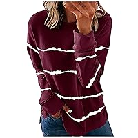 Womens Fashion,Women'S Casual Cute Oversized Long Sleeve Round Neck Sweatshirt Pullover Top Stripe Printed Loose Fit Shirts White Blouse