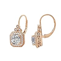 Amazon Essentials Platinum or Gold-Plated Sterling Silver Infinite Elements Zirconia Asscher-Cut Antique Drop Earrings (previously Amazon Collection)