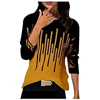 RMXEi Women's Winter Fashion Contrast Positioning Printed Round Neck Long Sleeve Top