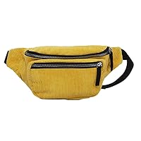 FENICAL Fanny Pack Corduroy Waist Bag Zippered Chest Bag Sling Travel Daypacks for Girl Woman Ladies - Yellow