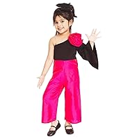 Forever Festive Rose Taffeta Silk Party Birthday Wedding Jumpsuit For Kids With Bell Sleeves One Shoulder