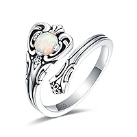 S925 Sterling Silver Opal Spoon Ring Boho Ring Adjustable Wrap Spoon Ring Vintage Opal Promise Ring