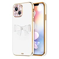 Bonitec Compatible with iPhone 14 Plus Case for Women Girls 3D Cute Bow Knot Shiny Glitter Rhinestone Diamond Bling Camera Protection Crystal Clear Case for iPhone 14 Plus 6.7 Inch, White