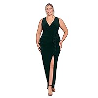 Betsy & Adam Women's Plus Size Sleeveless Long Stretchy V-Neck Ruched Wrap Dress