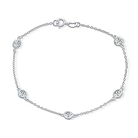 Bling Jewelry Tiny Minimalist Simple Cubic Zirconia Round Bezel Chain CZ By The Inch Bracelet For Women For Teen .925 Sterling Silver