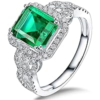 Beautiful Natural Green Emerald Diamonds Engagement Ring Solid 14K White Gold Wedding Rings for Ladies Women Promotion