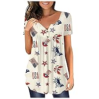 Womens Fashion Casual Tees Tops Printed Short Sleeve Shirts V Neck Loose Comfortable Pullover T Shirts Blouses