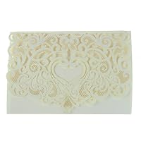 Homeford Paper Rectangular Laser-Cut Pearlescent Scroll Swirl Invitations with Heart, 7-1/4-Inch, 8 Count (Ivory)