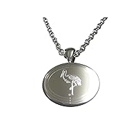 Silver Toned Oval Etched Stork Bird Pendant Necklace