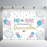 Gender Reveal Background He Or She What Will Our Little Firecracker Be Banner Blue and Pink Firework Balloons Boy Or Girl Banner Decorations Stars Backdrop Photo Studio 7x5ft