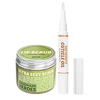Save 15% - Handmade Heroes Lip Scrub and Cuticle Oil Pen Bundle - All Natural, Vegan Conditioning Lip Scrub and Repairing Cuticle Oil Pen