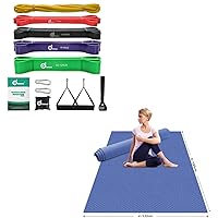 Odoland Bundle – 2 Items 5 Packs Pull Up Assist Bands Resistance Bands and Large Yoga Mat 72'' x 48'' (6'x4') x6mm for Pilates Stretching Home Gym Workout