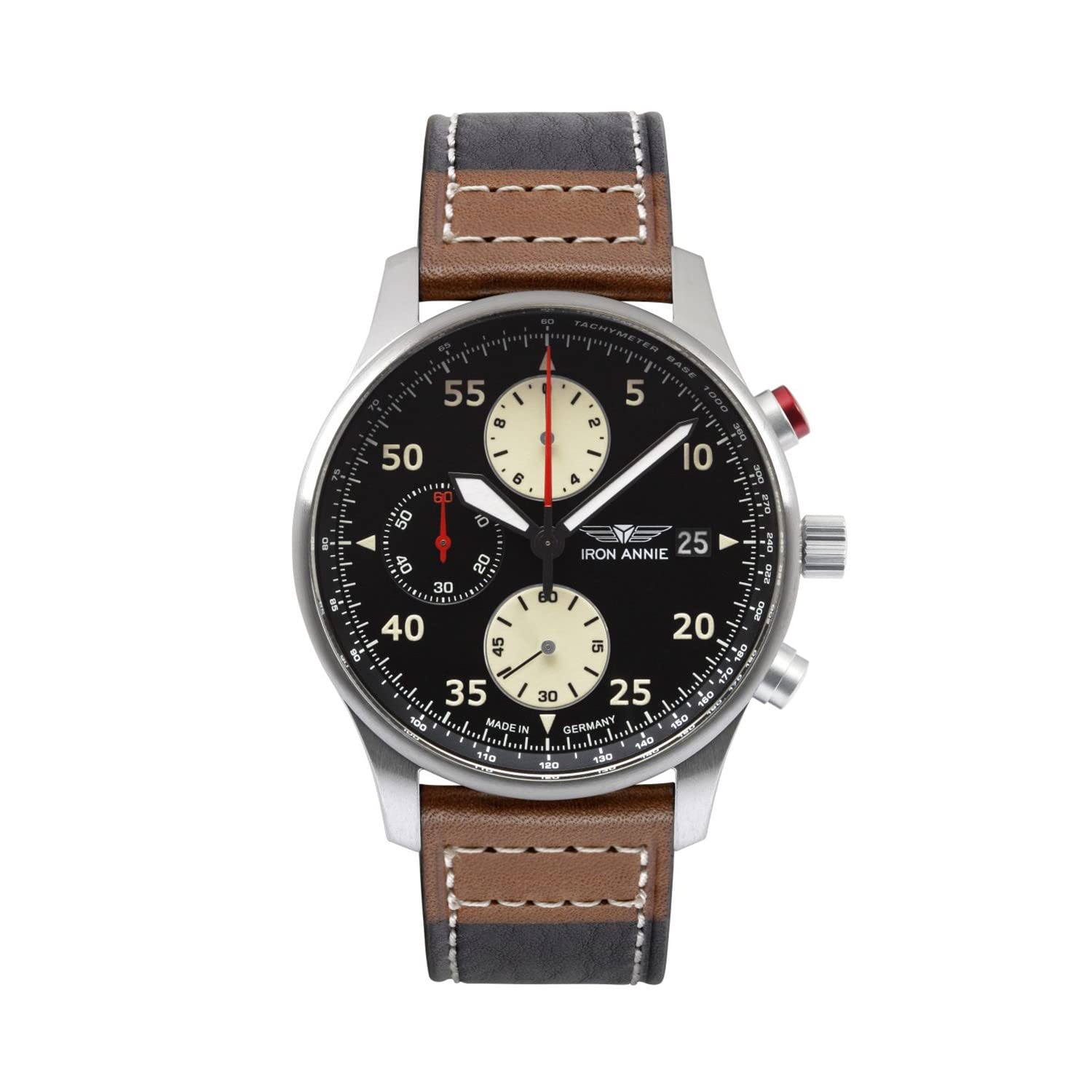 Iron Annie 5670-2QZ Aviator Watch amazon.co.jp Limited Model F13 TEMPELHOF Chronograph Quartz Watch, black silver brown