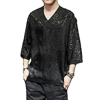 Men' Loose Short-Sleeved Large -Shirt Tide Printed Cotton and Breathable Top
