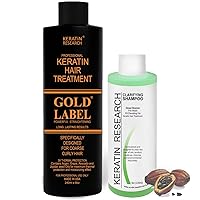 GOLD LABEL Keratin Hair Straightening Blowout Treatment for All Hair Types Colors and Conditions Long Lasting Straightening Eliminates Frizz and Repairs Damaged Dry Hair (8oz+4oz Kit GL)