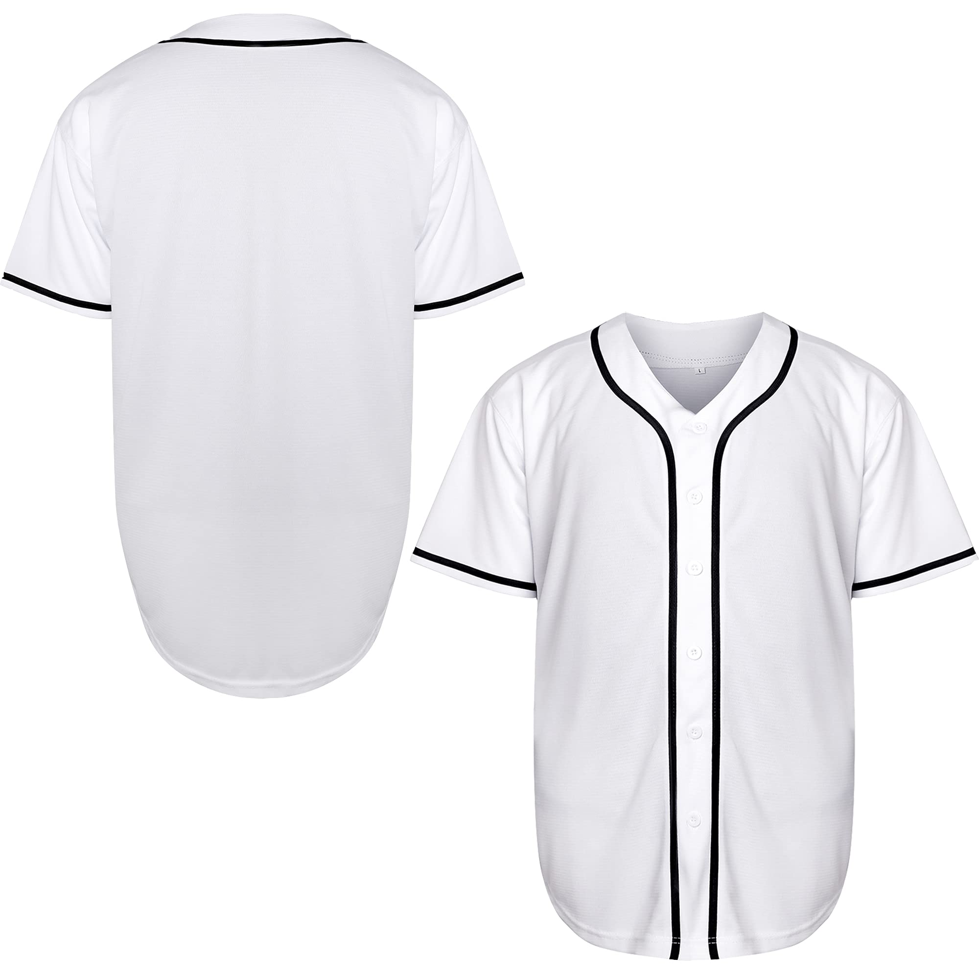 MNMN Blank Jersey Plain Hipster Hip Hop for Men Button-Down Baseball Jersey  Short Sleeve Shirt White Black Red Grey S-3XL (Blank Red, Small)