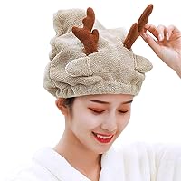 Microfiber Hair Towel Wrap Fast Drying Hair Turban Shower Cap Soft Absorbent Cute Cartoon Dry Hair Hat for Women Wet Longer and Thicker Hair, Brown