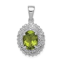 925 Sterling Silver Polished Prong set Open back Rhodium Peridot and Diamond Pendant Necklace Measures 23x13mm Wide Jewelry for Women