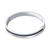 Personalized Unisex Stackable 8MM Black Carbon Fiber Inlay 5MM Round Domed Polished Bangle Bracelet Silver Tone Stainless Steel For Men Women Teen 8 Inch Customizable
