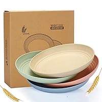 Unbreakable Cereal Dinner Plates, 9 Inch Wheat Straw Deep Plates, Reusable Plastic Plates, Lightweight Plates Salad Kids Plate for Kitchen Camping BPA FREE Dishwasher Safe