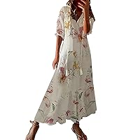 XJYIOEWT Maternity Dress Long Sleeve Spring,New Women's Medium and Long Sleeve Dress with Tassels Wide Bohemian Print V