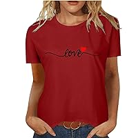 Plus Size Tops for Women Work Business Casual Women's Valentine's Day Printed Short Sleeved T Shirt Top Womens