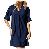 My Recent Orders Outlet Stores Women's Summer Casual Dress V Neck Short Sleeve Tshirt Dress Solid Loose Fit Sundress Fashion Beach Vacation Dresses Dress Shorts for Women Dark Blue