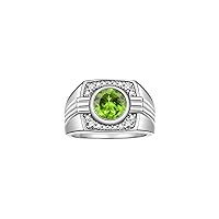 Rylos Mens Rings 14K White Gold Designer Classic Round Gemstone and Diamond Ring Color Stone Birthstone men's gold rings, available sizes 8-13
