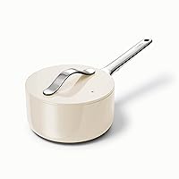 Caraway Nonstick Ceramic Sauce Pan with Lid (1.75 qt) - Non Toxic, PTFE & PFOA Free - Oven Safe & Compatible with All Stovetops (Gas, Electric & Induction) - Cream