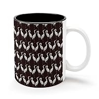 White Herons 11Oz Coffee Mug Personalized Ceramics Cup Cold Drinks Hot Milk Tea Tumbler with Handle and Black Lining