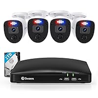 SWANN 1080P Video 8 Channel DVR Security Camera System, 1TB Hard Drive, 4 Indoor/Outdoor Cameras with Audio, Wired CCTV Home Surveillance, Color Night Vision, SwannForce LED Lights & Sirens, 846804SL