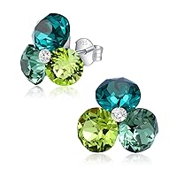 Chic Bijoux Birthstone Stud Earrings for Women – With 4 Austrian Crystals and 925 Sterling Silver – Gift for Mom, Pink/Blue/Purple/Green/Clear