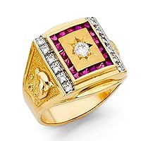 14k Yellow Gold CZ Cubic Zirconia Simulated Diamond Mens Ring With Red Cubic Zirconia Size 10 Jewelry Gifts for Men