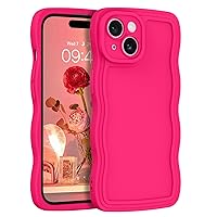 YINLAI Case for iPhone 15 6.1-Inch, Neon Barbie Pink Soft Silicone Gel Rubber Phone Cover, Cute Curly Wave Frame Shape Slim Women Girls TPU Bumper Shockproof Protective Case, Hot Pink