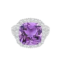 925 Silver Classic Amethyst Gemstone 1.3 CTW Cushion Solitaire Accents Ring