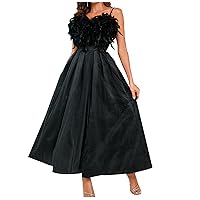 Womens Feather Decor Camis Spaghetti Strap Sleeveless Backless Tunic Pleated Hem with Mesh Ankle Length Prom Dresses