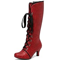 Kitten Heel Knee High Boots for Women Low Heel Goth Lace Up Boots Victorian Style Shoes