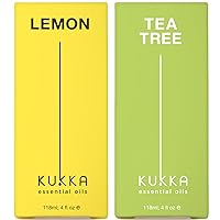 Lemon Essential Oil for Diffuser & Tea Tree Oil for Skin Set - 100% Natural Aromatherapy Grade Essential Oils Set - 2x4 fl oz - Kukka