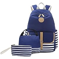 School Backpack for Girls Lightweight Canvas Backpack Stripe Backpack Student Bookbags Teens Backpack with Lunch Box Pencil Bag