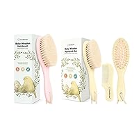 Baby Hair Brush and Baby Hair Brush and Baby Comb Set - Baby Brush with Soft Goat Bristles - Wooden Baby Brush with Soft Goat Bristle For Healthy Baby Hair Growth