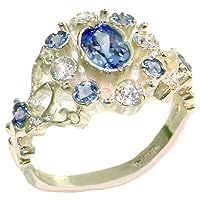 14k White Gold Natural Tanzanite and Diamond Womens Cluster Ring (0.15 cttw, H-I Color, I2-I3 Clarity)