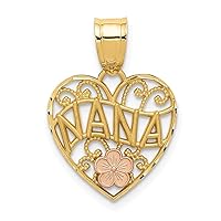 14k Two Tone Satin Gold Nana Love Heart Pendant Necklace Measures 21.3x14.8mm Jewelry for Women