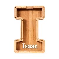 Summidate Customized Name Large Wooden Piggy Bank for Kids Boys Girls Alphabets Letter A-Z Coins Bills Money Change Bank Box Initial on Clear Cover (Laser Engraved) Décor Educational Toys- Letter I
