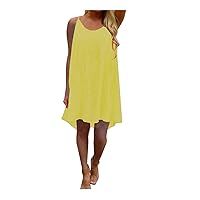 SNKSDGM Womens Summer Casual Sleeveless Strapless Round Neck Short Dress Trendy Low-Cut Flowy Tiered Short Sundresses