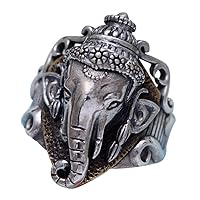 Retro Vintage 925 Sterling Silver Hindu Elephant Lord Ganesh Ring Ganesha Jewelry for Men Women Size 7-11.5