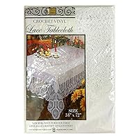 1 White Crochet Tablecloth Vintage Lace Vinyl Table Cloth Doily Rectangle 54X72 Heavy Duty Vinyl Tablecloth Cover Waterproof Protector Table Covering Cloth Protect Linens Furniture Multipurpose