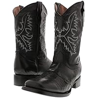 Kids Grizzly Black Western Cowboy Boots Leather Solid Square Toe Botas