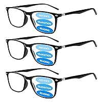 3 Pack Progressive Multifocus Reading Glasses for Men Women Blue Light Blocking Spring Hinges Computer Readers (3 Black,2.25)