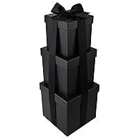 Homeford Nested Square Gift Boxes, Black, 5-inch, 6-inch, 7-inch, 3-piece, 1.5-inch Black Satin Ribbon